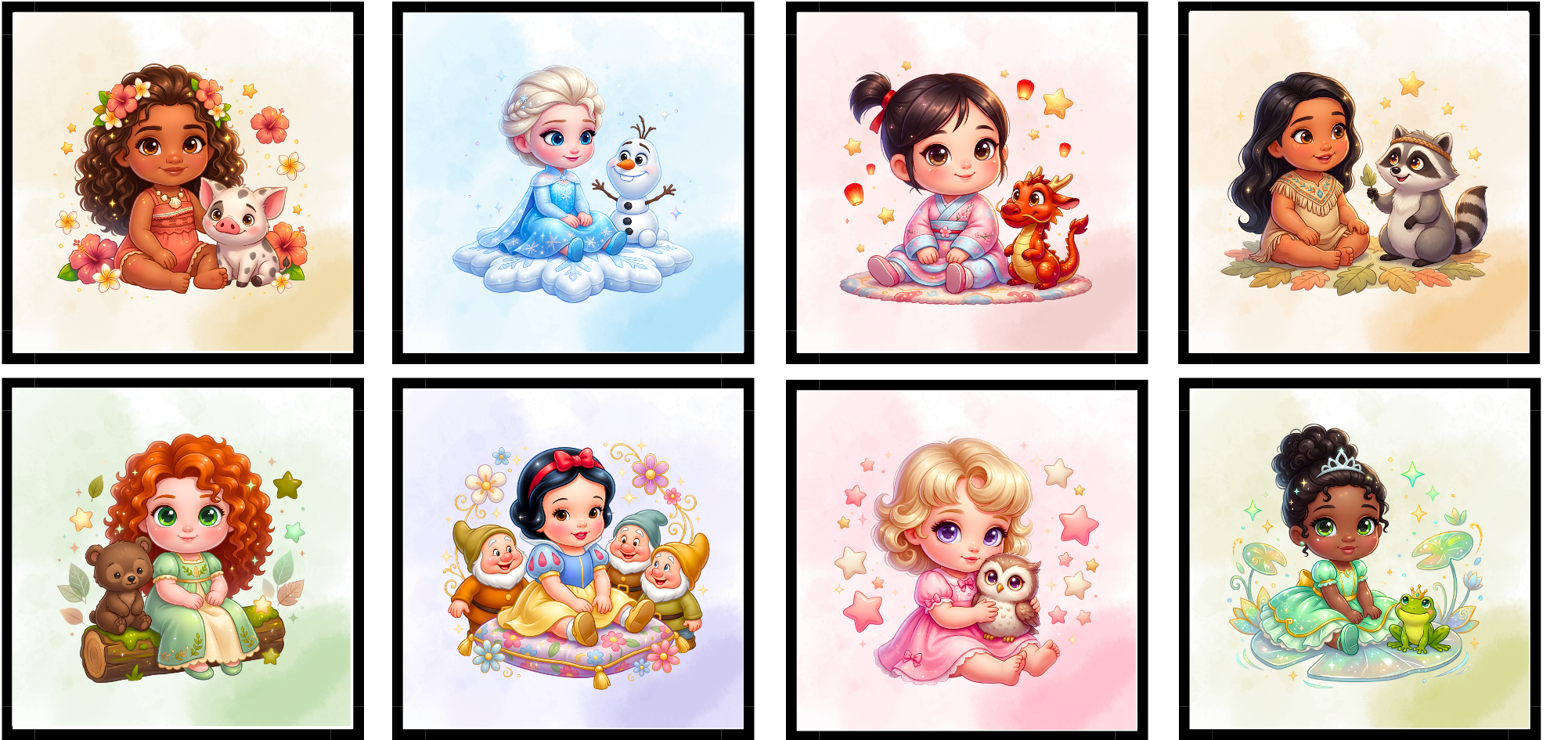 Lot 8 lingettes lavables Princesse