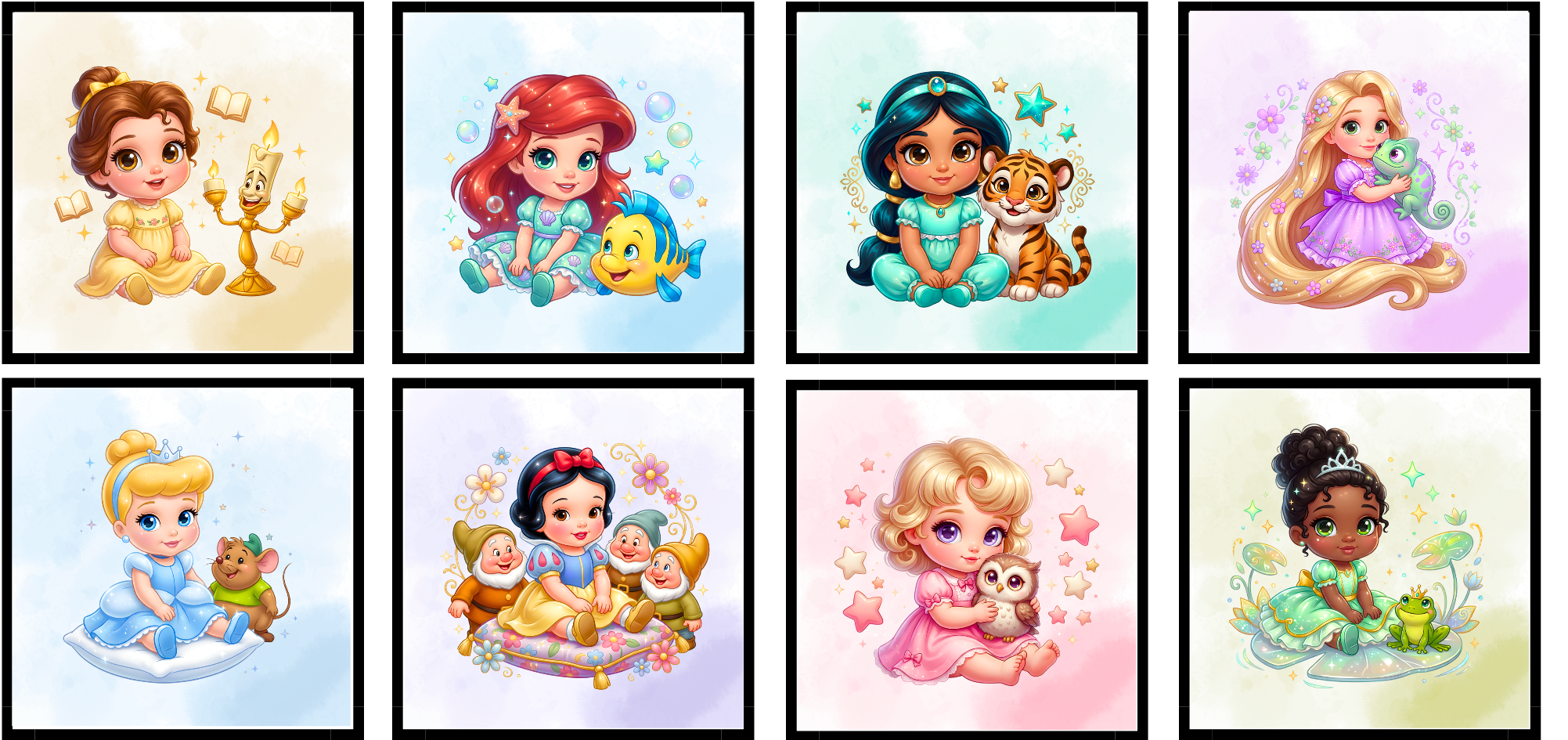 Lot 8 lingettes lavables Princesse