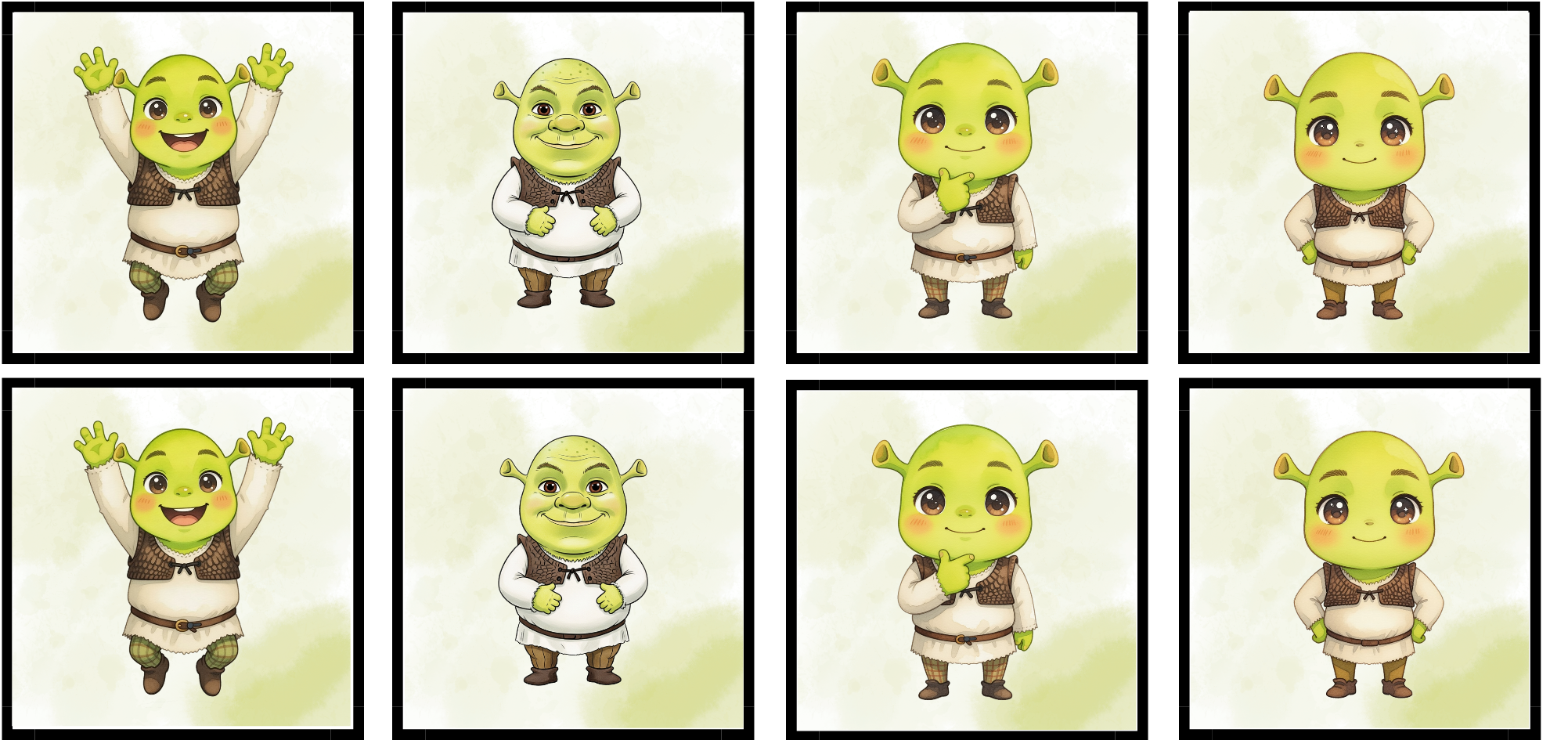 Lot 8 lingettes lavables Shrek